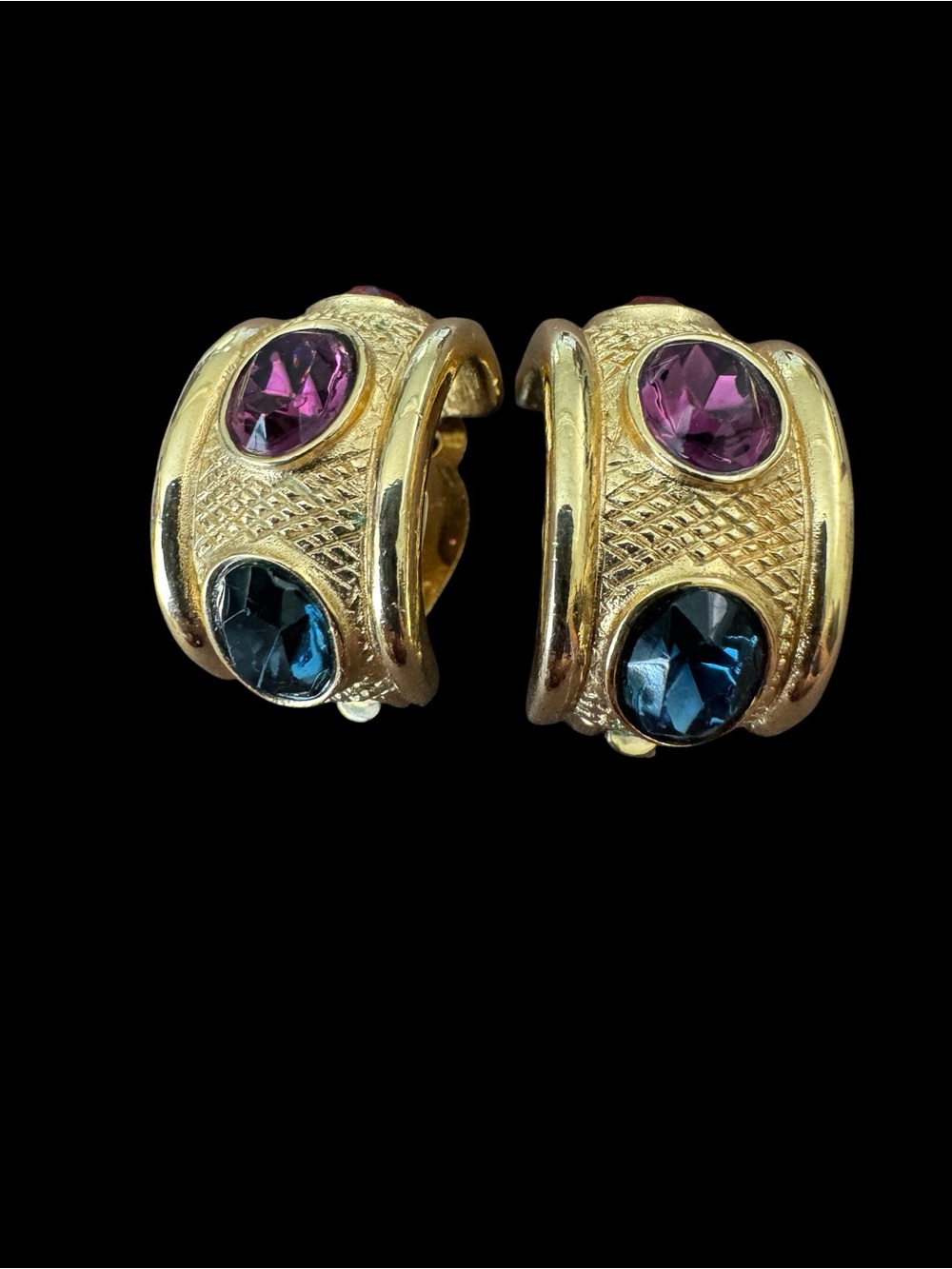 Vtg GIVENCHY Paris New York Gold Multi-Color Jewel Clip-On Earrings‎